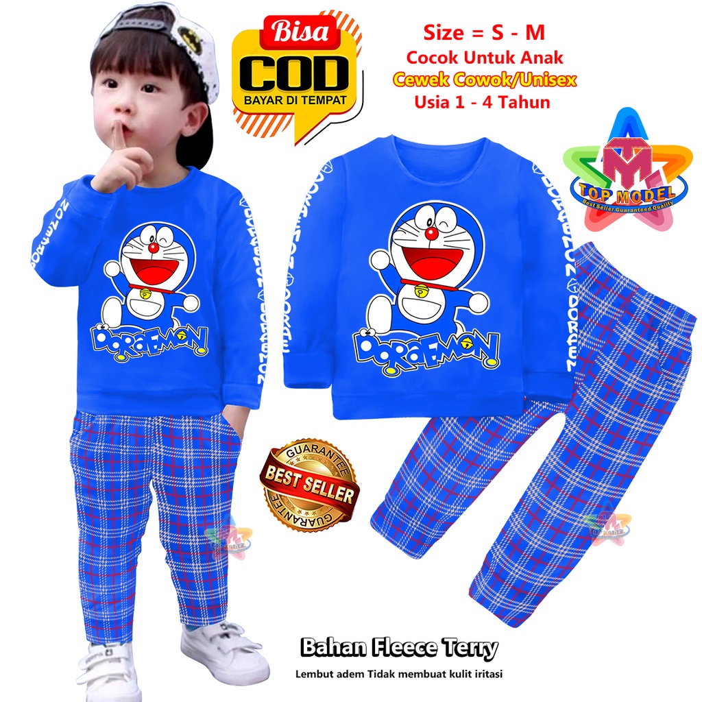 Setelan Baju Anak Dormon UNISEX 1-4 Tahun Cewek Cowok,TM00019B terbaru dan termurah Bahan Fleece Terry