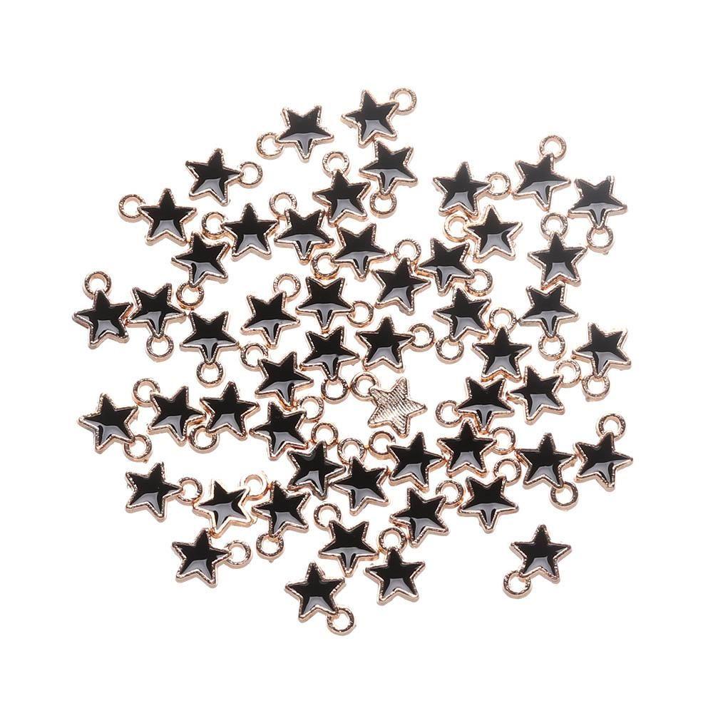 Top 50PCS Enamel Bintang Charms 6mm Handmade Kalung Warna Permen Anting Gelang Pentagram Liontin