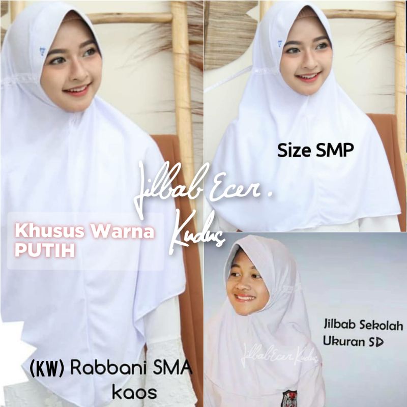 Bergo Serut Sekolah Warna Putih / Instan Rabbani KW Serut