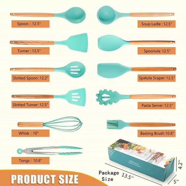 #Termurah!!! Peralatan Alat Masak Spatula Sutil Silikon Set 11 / Sillicone Utensil Kitchen Set/Spatula Peralatan Masak sutil pegangan kayu baking set