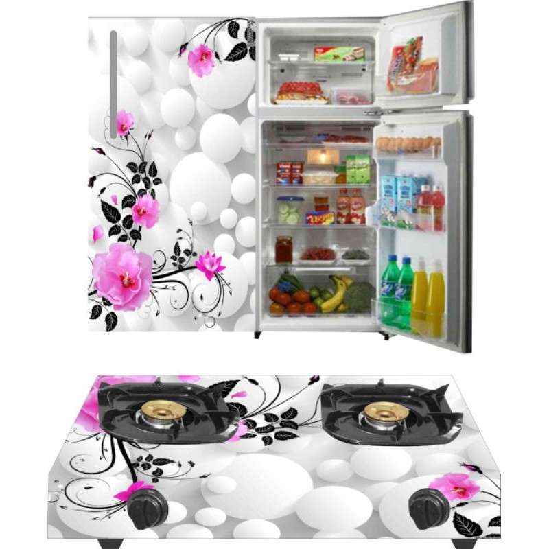 stiker kulkas satu pintu dan kompor gas yang dua tungku
