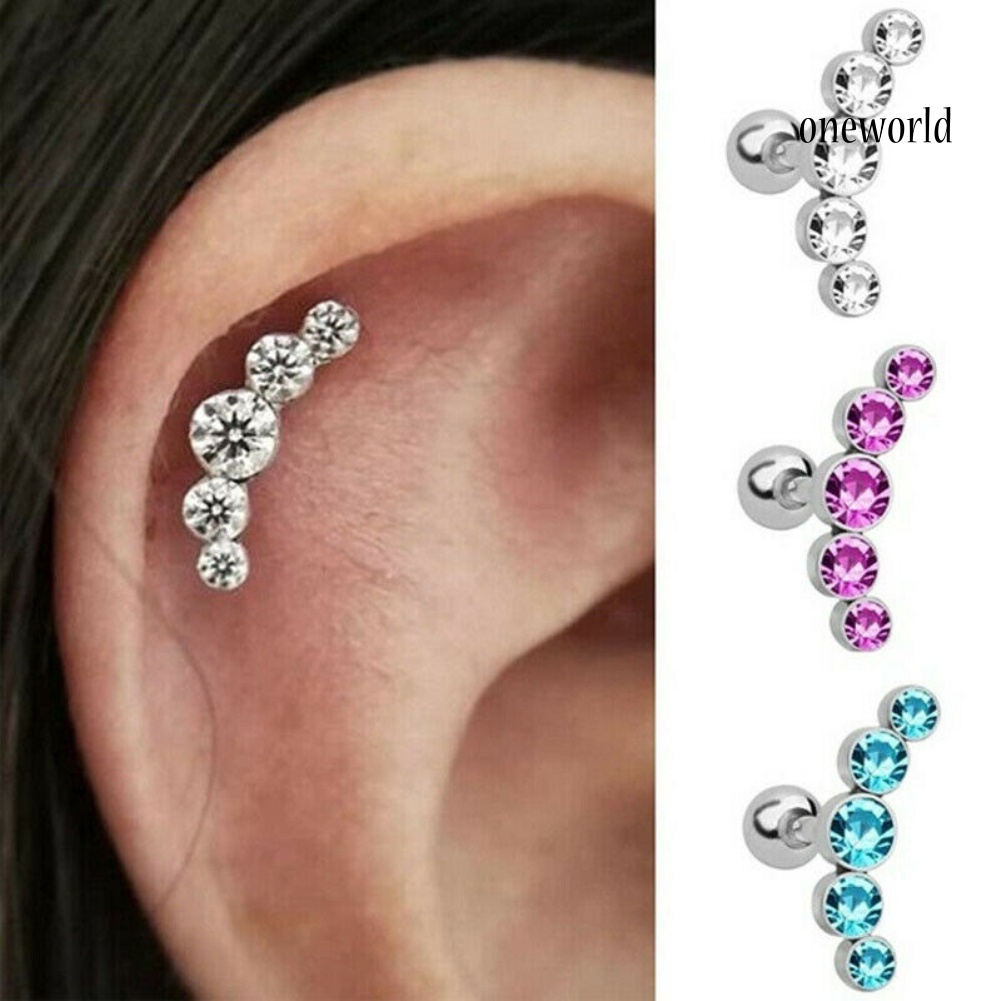 OW@ 1Pc Women Rhinestone Cartilage Helix Tragus Ear Stud Earring Piercing Jewelry