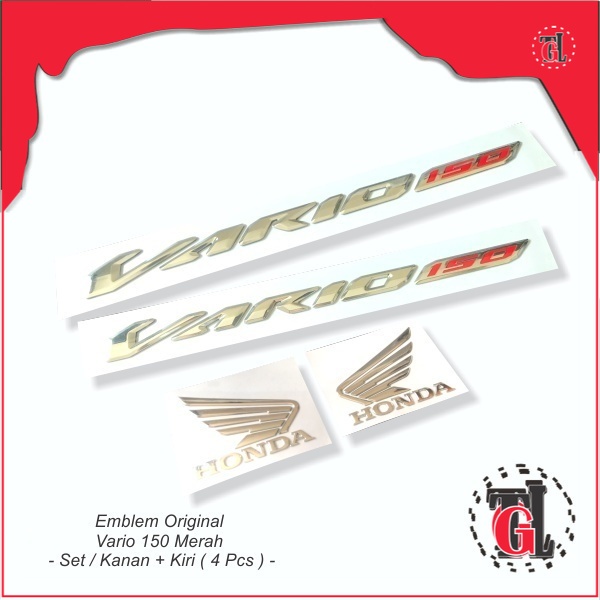 Emblem - Logo Timbul Vario 150 Merah - Set / Kanan + Kiri - 4 Pcs -