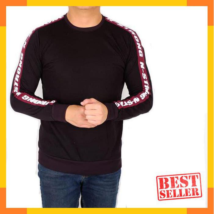 Kekinian longsleeves salur | kaos lengan panjang pria salur | kaos sweater pria - Hitam