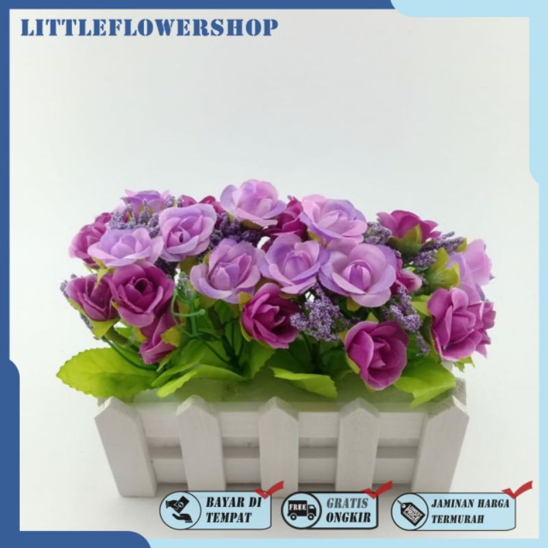 BUNGA PAGAR PUTIH VAS KAYU BENTUK PAGAR BUNGA MEJA BUNGA HIAS BUNGA PLASTIK BP8822-Ungu