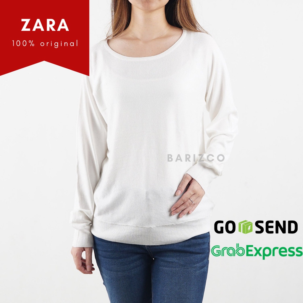 Kaos Putih Polos Wanita Branded ZARA Ori ZR B01/ Kaos Wanita Lengan Panjang Putih Polos / Baju Rajut