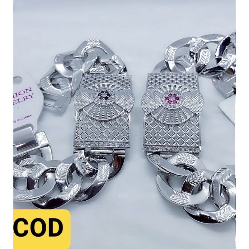 Gelang Xuping Lapis Emas 24K Rantai Plat Silver Mewah .