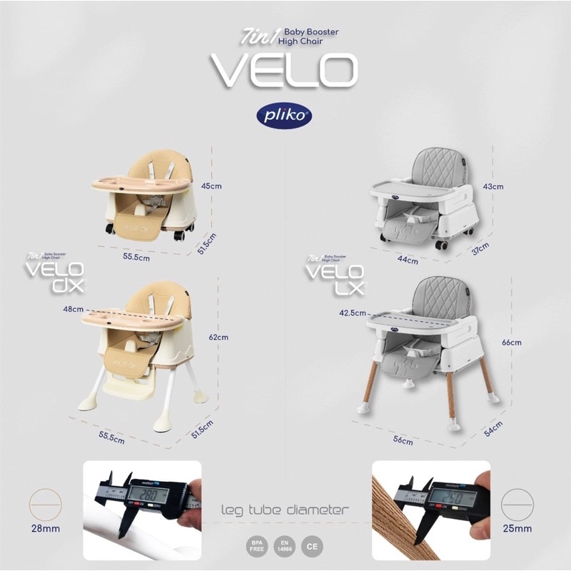 Makassar - High Chair Pliko HC566 Velo DX 7in1 Ukuran XL Jumbo Kursi Makan Bayi Balita Booster Seat dengan Roda