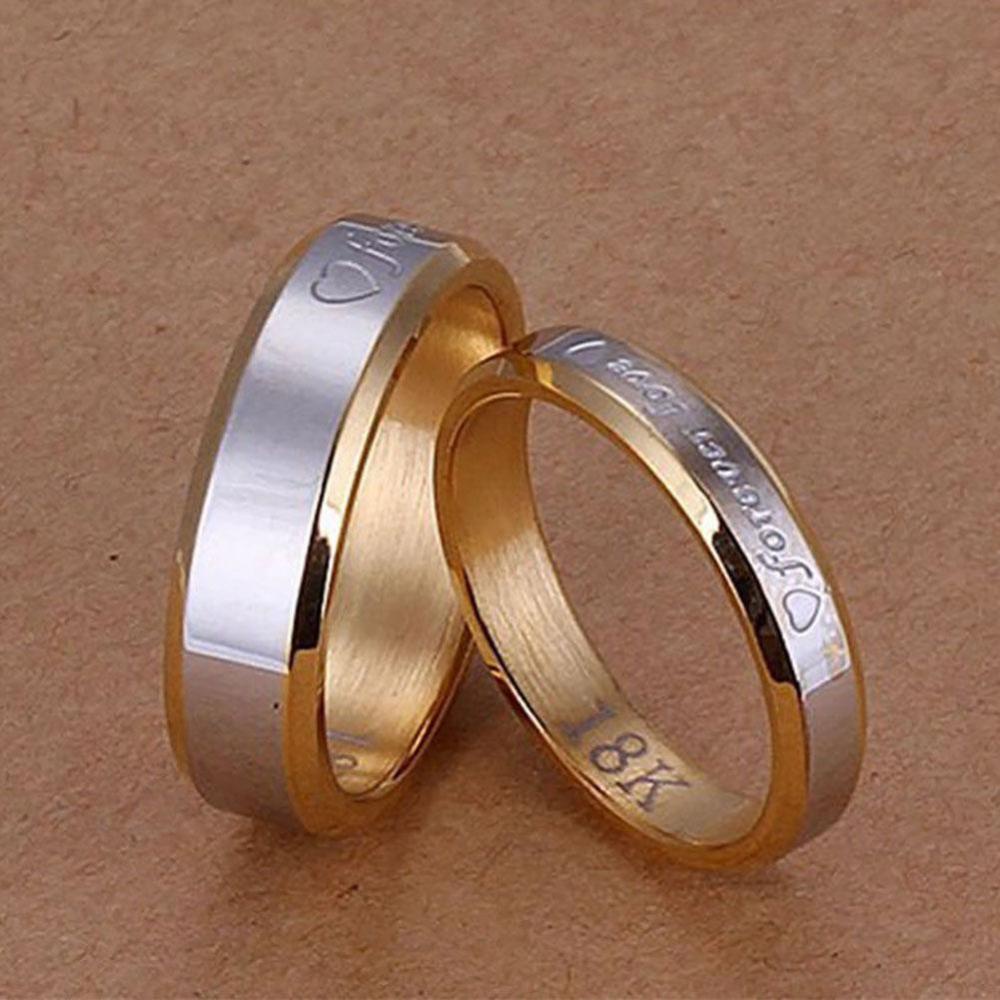 Timekey Cincin Kawin / Tunangan Motif Tulisan Forever Love 18K Gold / Silver Untuk Pasangan / Pria / Wanita A2K9