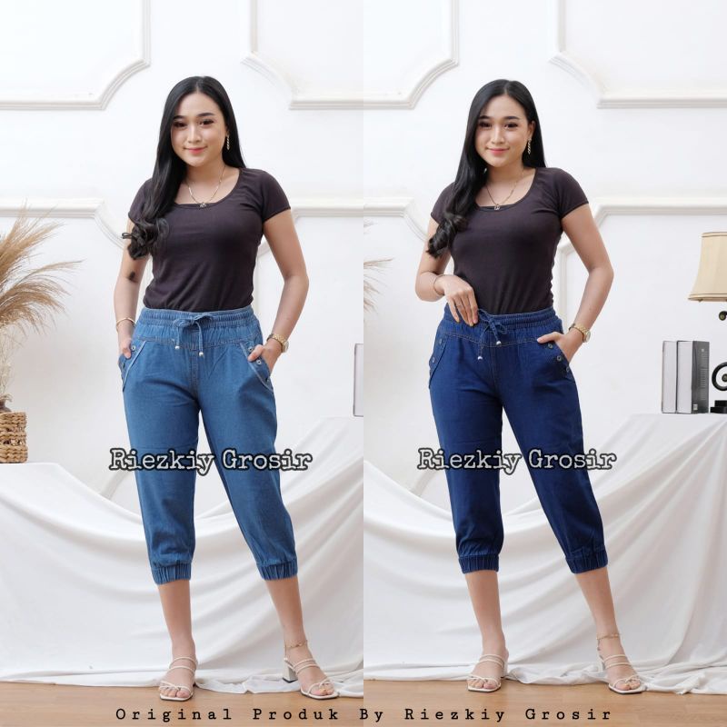 CELANA JOGGER PENDEK JEANS WANITA/CELANA JOGER PENDEK 7/8 CEWEK/CELANA JOGGER PENDEK STANDAR &amp; JUMBO  Celana Jogger Jeans 7/8 Untuk Wanita Dewasa . Celana Pendek Jogger Murah . Jogger Jeans 7/8
