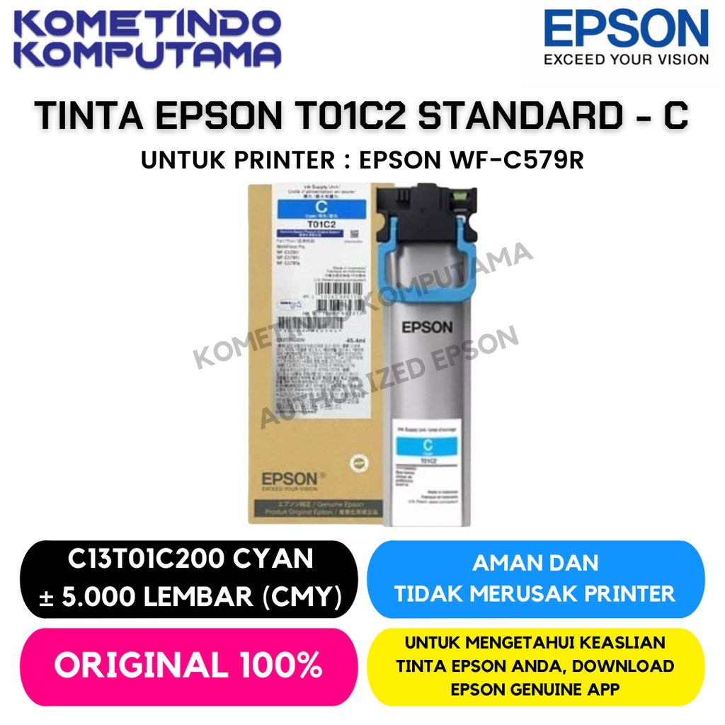 T01C Cyan STANDARD Tinta Epson Biru WorkForce Pro WF-C579R 100% ORIGINAL C13T01C200