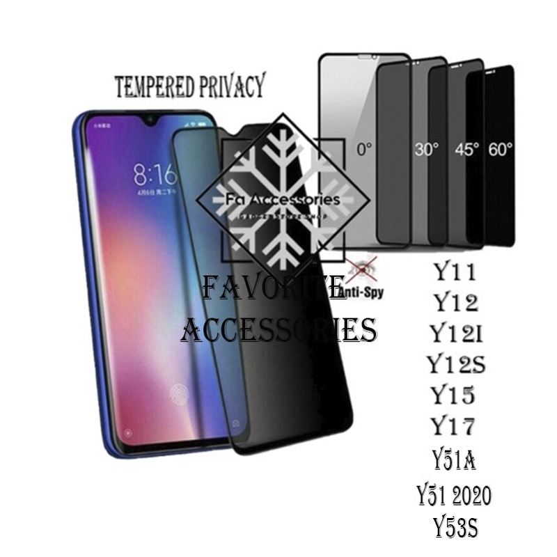 FA Tempered Glass Privacy Anti Spy Full Glue Vivo y02 y02t y11 y12 Y12S y15 y15s y16 y17 y12i y35 y51 y51a Y53S y36 t GORES a I