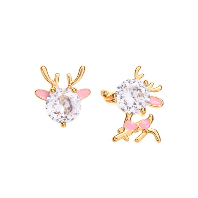 LRC Anting Tusuk Fashion Fawn Earrings Crystal Zircon Elk Asymmetric Earrings K09858