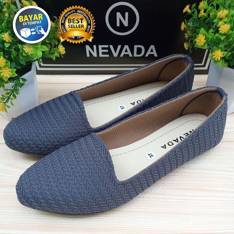 SEPATU WANITA DEWASA BALET RAJUT NEVADA FLAT RAJUT / SEPATU RAJUT MURAH / SAKIPO