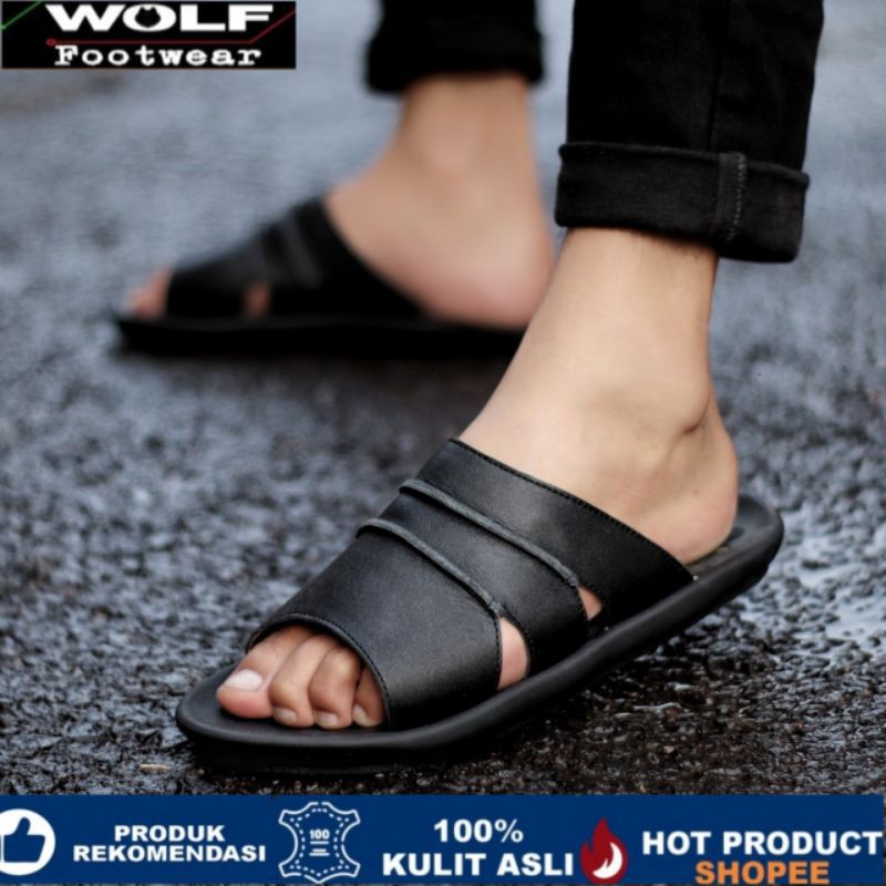 TAIM BLACK Sandal pria kulit asli cevany original handmade sandal jepit kulit pria bisa COD