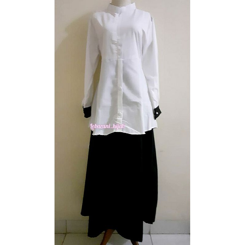 Gamis seragam putih hitam atas bawah bahan toyobo