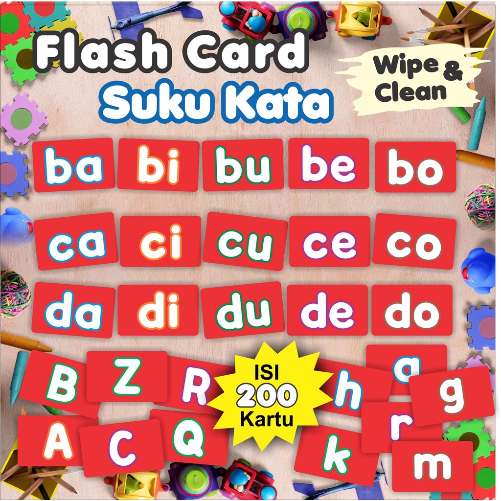 Flashcard Suku Kata Wipe Clean Belajar Baca Membaca Kartu Baca