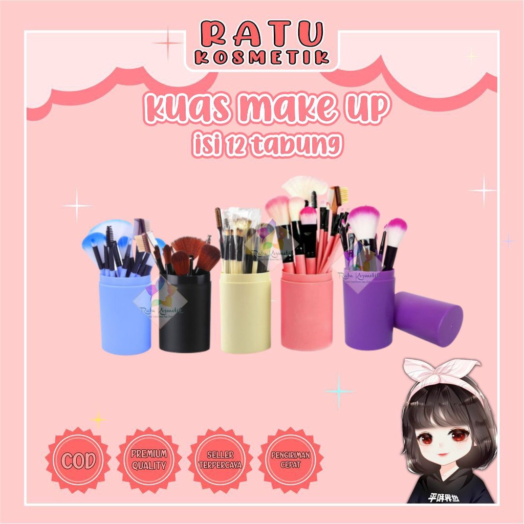 ❤ RATU ❤ Kuas Hello Kitty Doraemon Set Isi 7 | Brush Make Up Kaleng Kitty Doraemon | Tabung Silinder Set Isi 12 | Kuas Make Up Nalamei 5in1