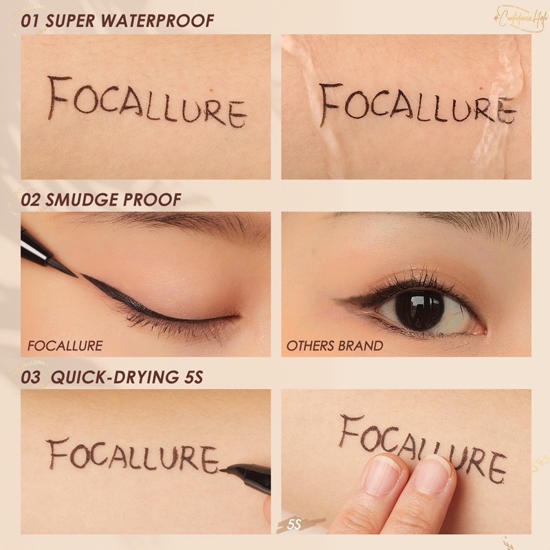 FOCALLURE Liquid Eyeliner All-Day Long Lasting Waterproof -Tahan air Black Liquid Eyeliner Pensil