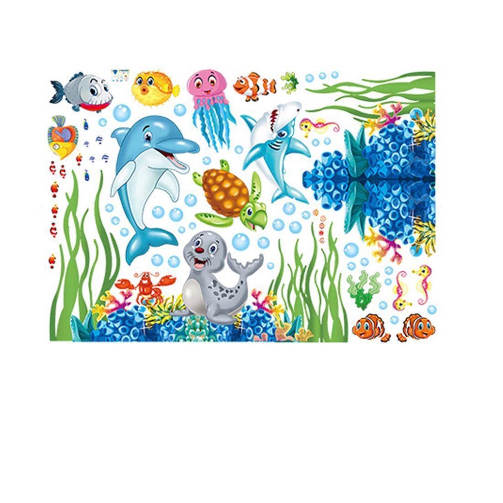 R-flower The Underwater World Wall Sticker Murals Art Rumput Laut Rumah Kamar Mandi Ruang Kantor Hippocampus