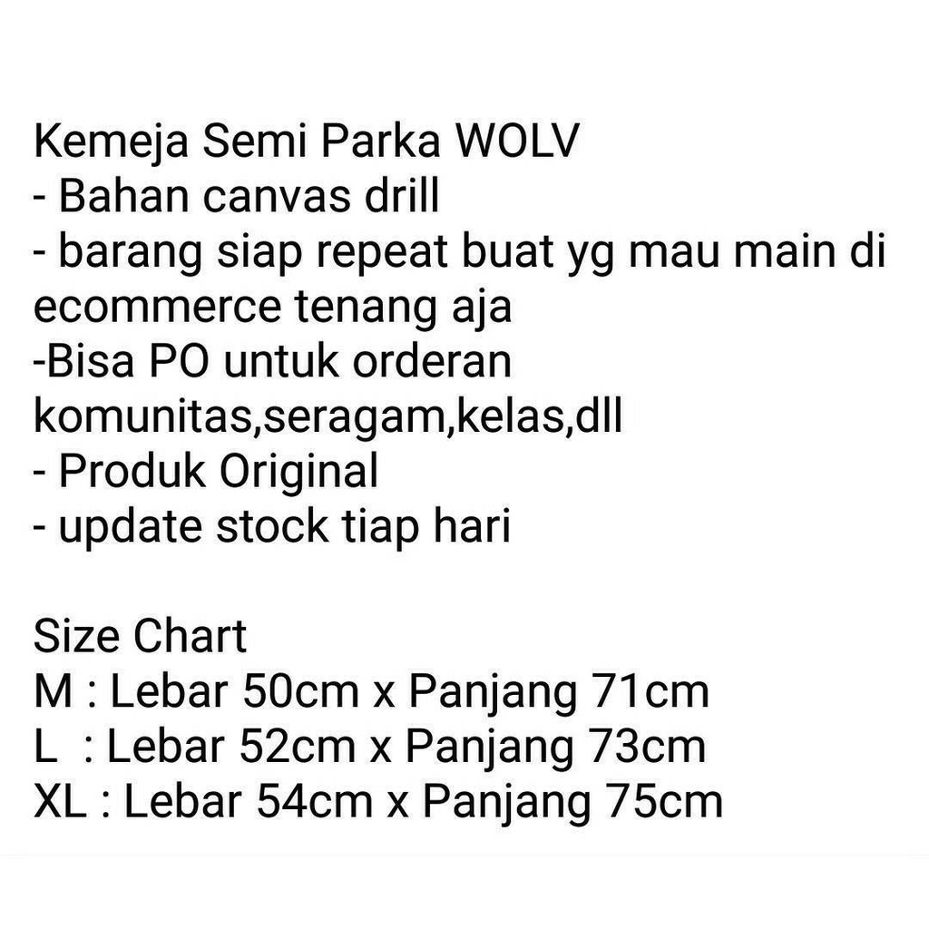 JAKET SEMI PARKA PRIA Canvas WOLV /JAKET PRIADAN WANITA /JAKET KANVAS TERBARU