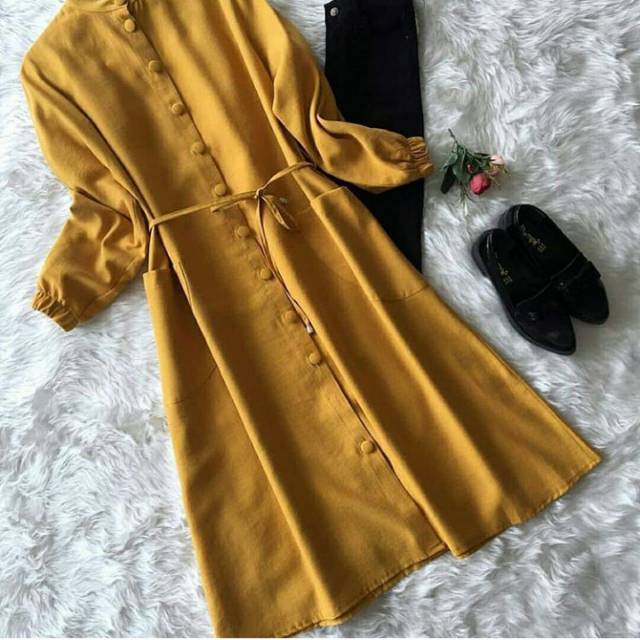 Aluna tunik mustrad / tunik polos / tunik saku depan / tunik terbaru