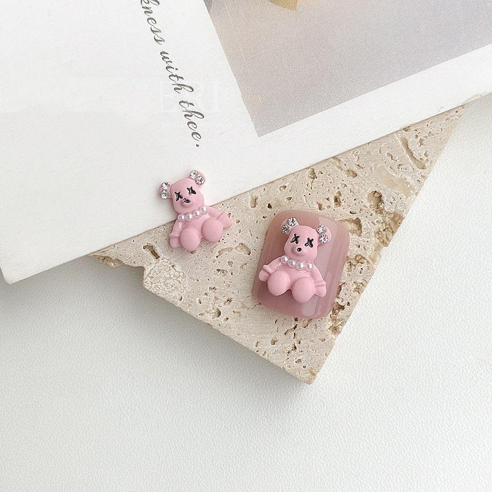 Augustina Bear Nail Charms 5 Pcs Permen Warna Mutiara Manikur Aksesoris 3D Beruang DIY Ornamen Kuku Berlian Imitasi