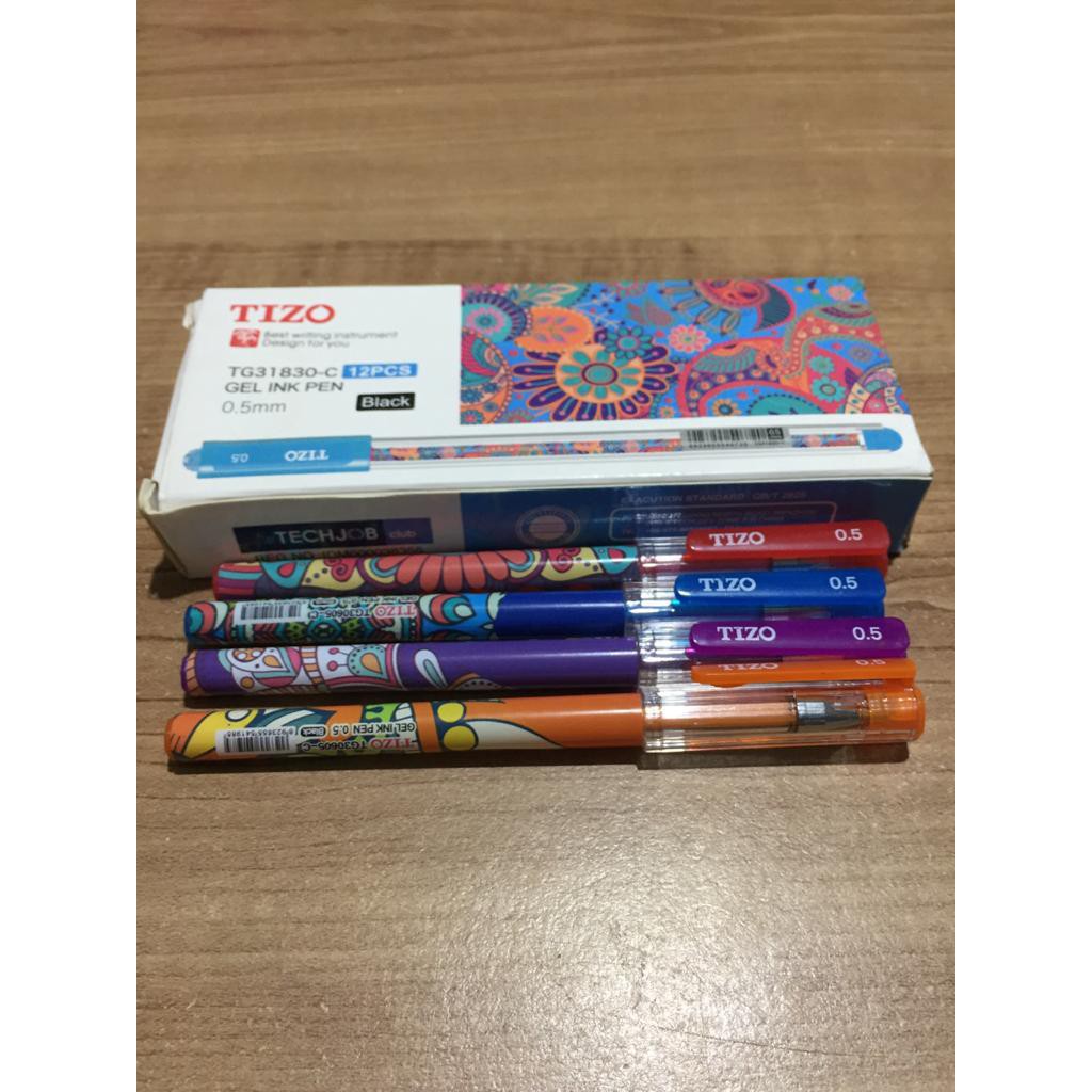 Pulpen Gel TIZO 0,5 mm Fancy Hitam TG31830C