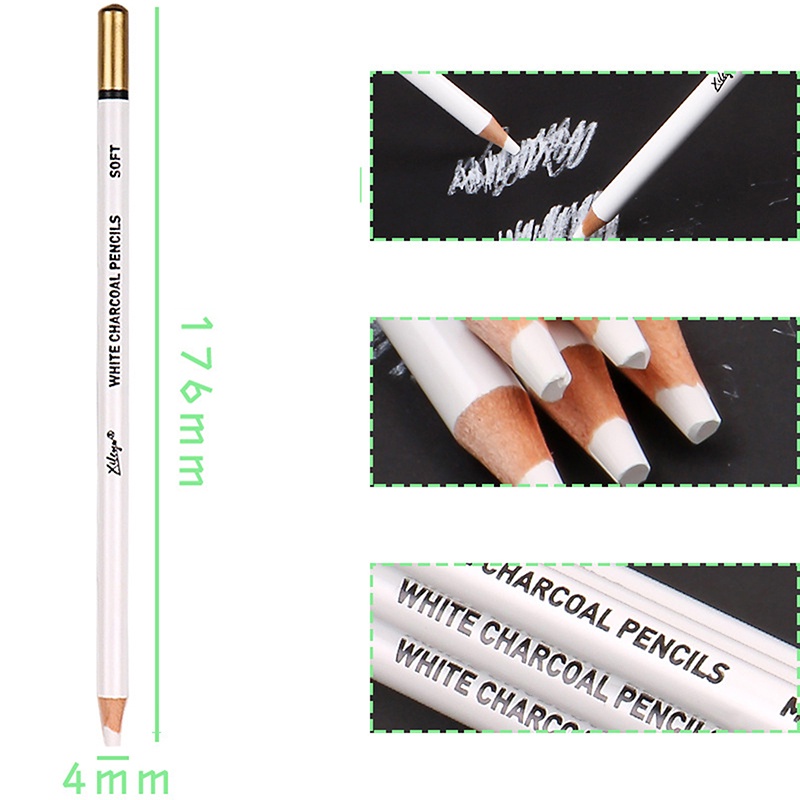 6pcs / set Pensil Arang Medium Lembut Warna Putih Untuk Sketsa / Menggambar