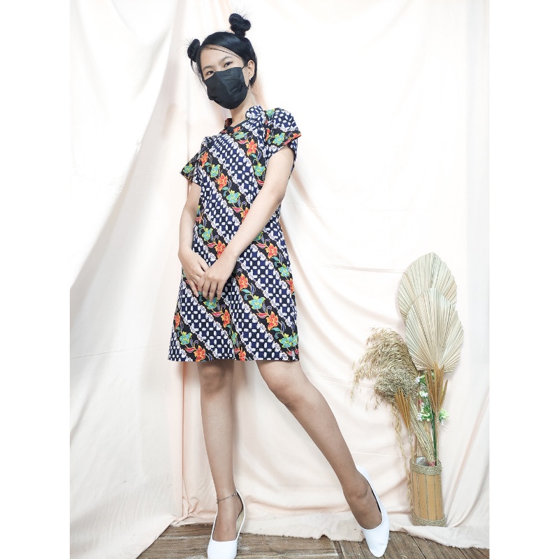 SB Collection Midi Dress Fanisa Shortdress Casual Modern Batik Cheongsham Wanita