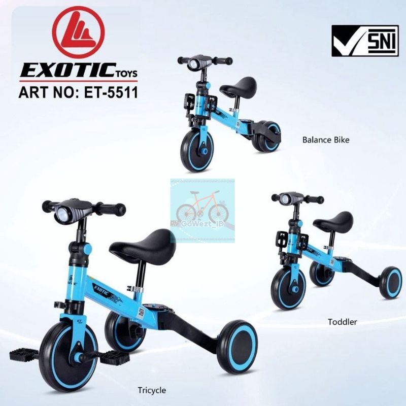 Push Bike Balance Bike Sepeda Roda Tiga Tricycle EXOTIC ET-5511 / ET-709 Sepeda Toddler Anak | High Quality