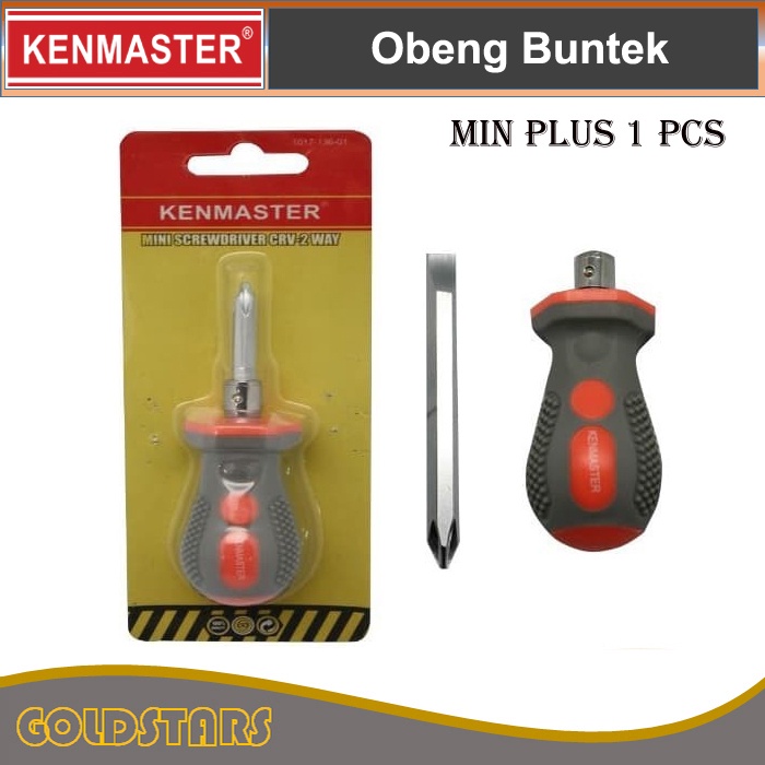 Obeng Buntek 1pcs Kenmaster Obeng Pendek Bulak Balik - Obeng Min Plus gg Karet