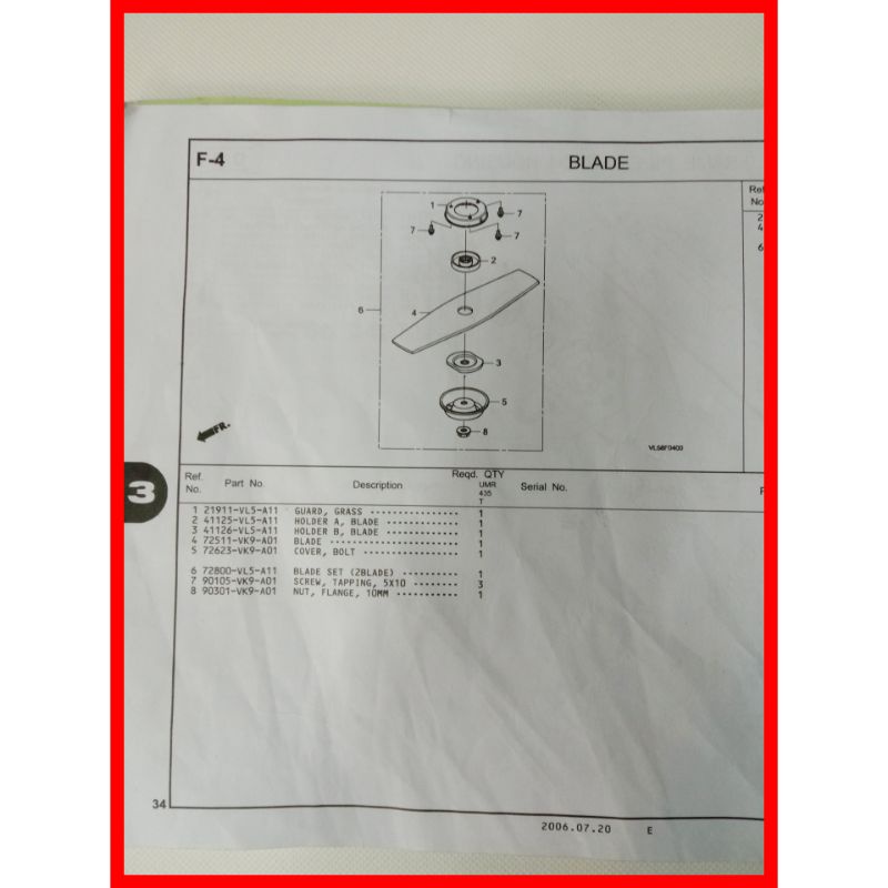 Cover bolt / tutup pisau Honda UMR 435 T / GX 35 original