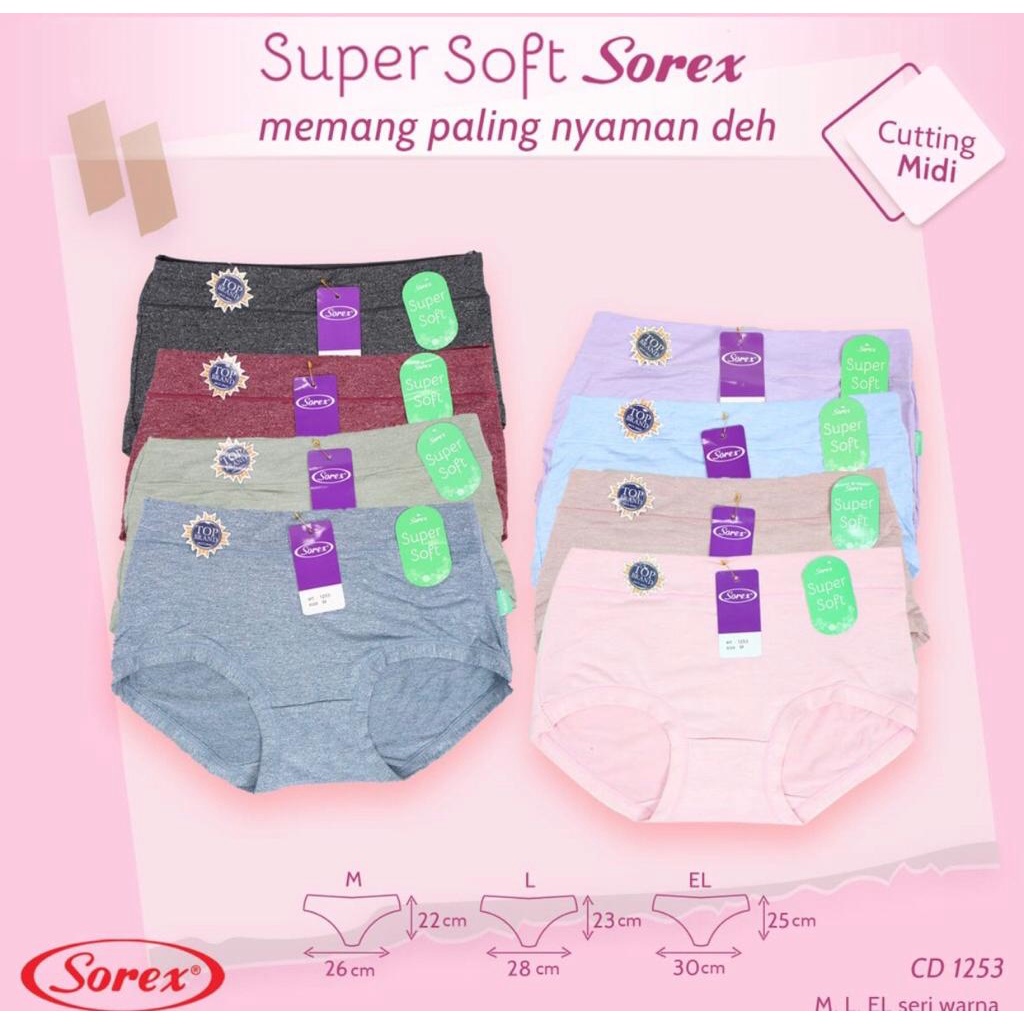 Celana Dalam Sorex 1253 - CD Sorex Super Soft Series - CD SOREX 1253 - BAHAN SUPER LEMBUT - CD SOREX BASIC MIDI HALUS LEMBUT SUPER SOFT - CELANA DALAM WANITA SOREX -  SOFT SERIES - CD SUPER NYAMAN - SIZE M L EL/XL - ARA98STORE