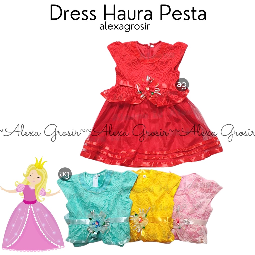 Dress Pesta Anak Saten Kombi Tile List Pita Glossi Fit 1-2th / Dress Kids Haura-ALEXA