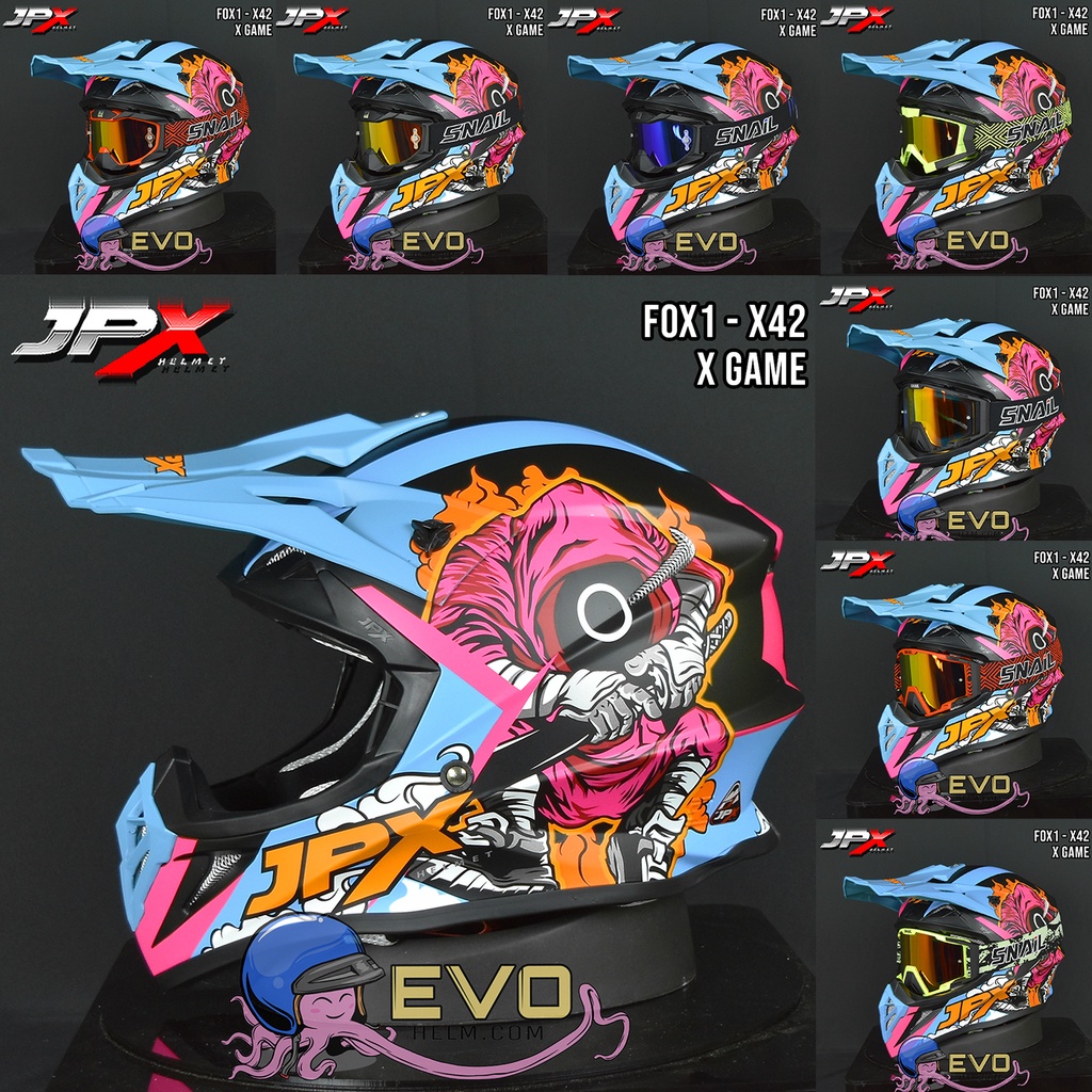 HELM JPX X42 BLACK DOFF CROSS_FOX1 + GOOGLE SNAIL (ONGKIR 2 KG) HELM JPX X42 X-GAME HELM CROSS HITAM DOFF