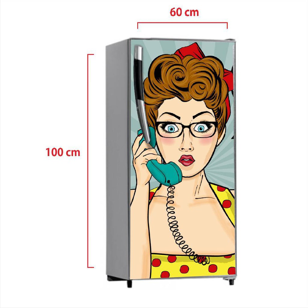 Sticker Kulkas 1 dan 2 Pintu Bahan Tebal Laminasi Doff Motif Telephone Lady 2