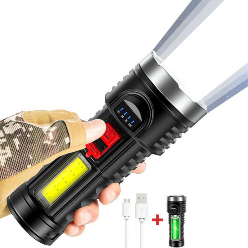 Senter LED Super Terang Rechargeable + COB 4 Mode Senter Led Jarak Jauh + COB Emergency Indikator