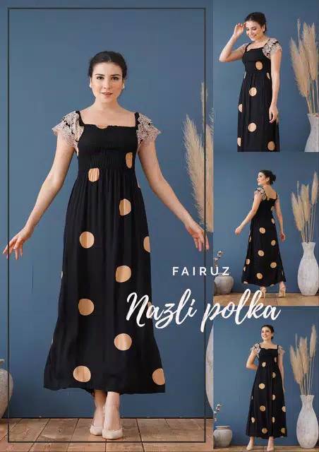 Daster Arab FAIRUZ NAZLI Dress Rayon Polkadot Top Crop sabrina