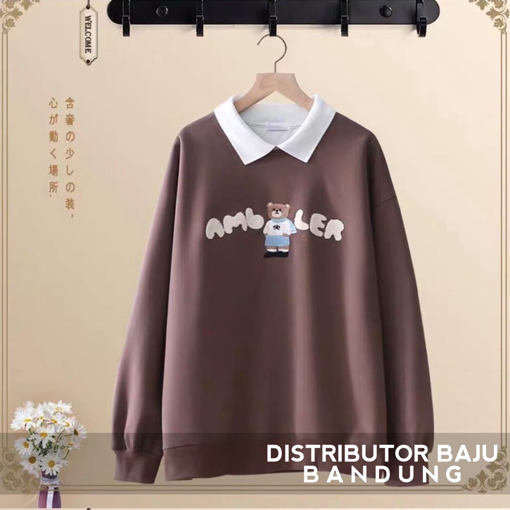 Winter Bear Ambler Sweater Berkerah Wanita Dan Pria Bahan Fleece Allsize Collar Sweatshirt Terbaru