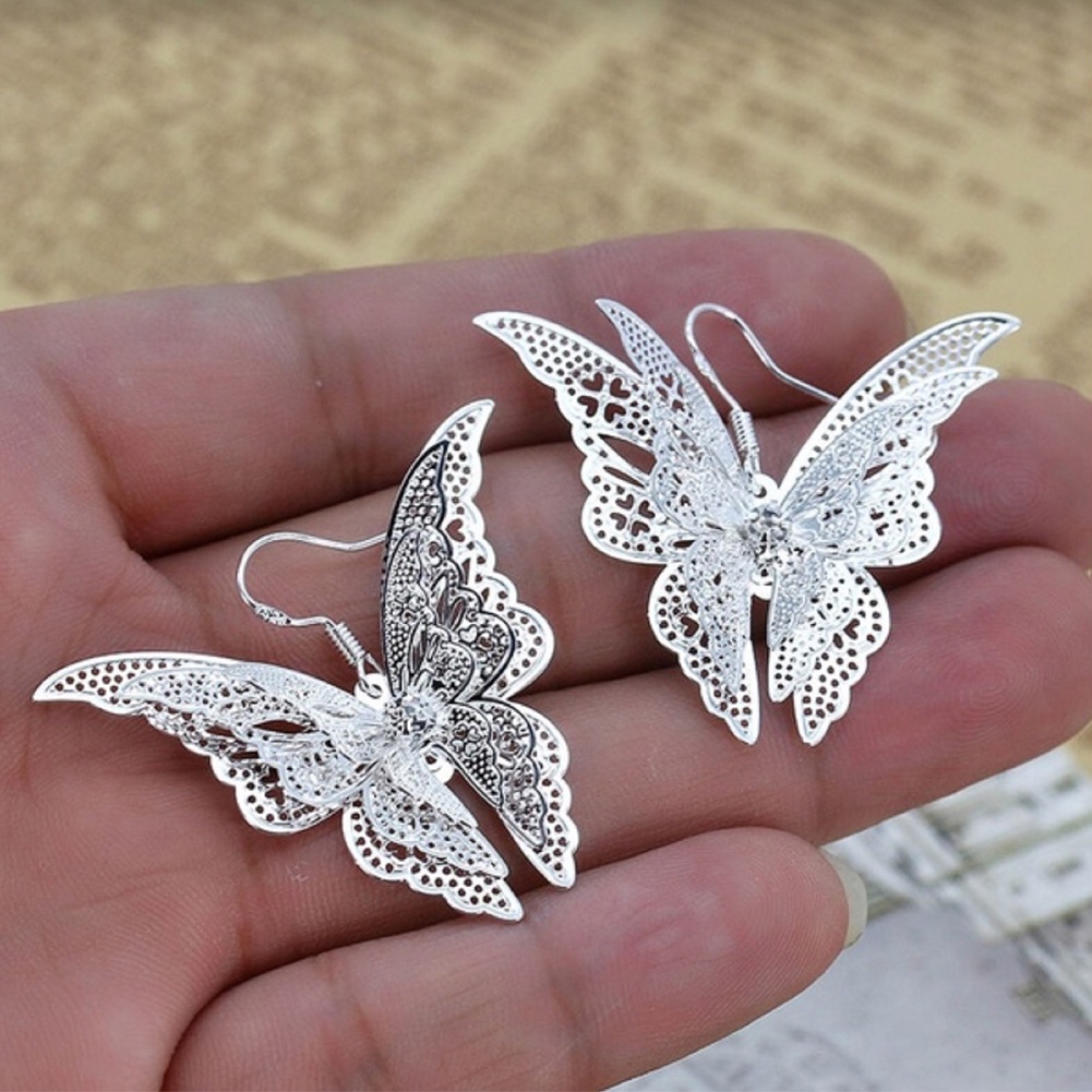 Hu Hu Hu Hu Hu Alat Bantu Pasang Kacamata♡ Anting Kait Gantung Desain Kupukupu Hollow Hias Cubic Zirconia Gaya Vintage Untuk Wanita