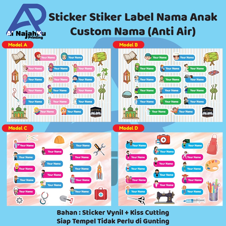 

Cetak Sticker Stiker Label Nama Anak Custom Nama Karakter (Sticker Anti Air)