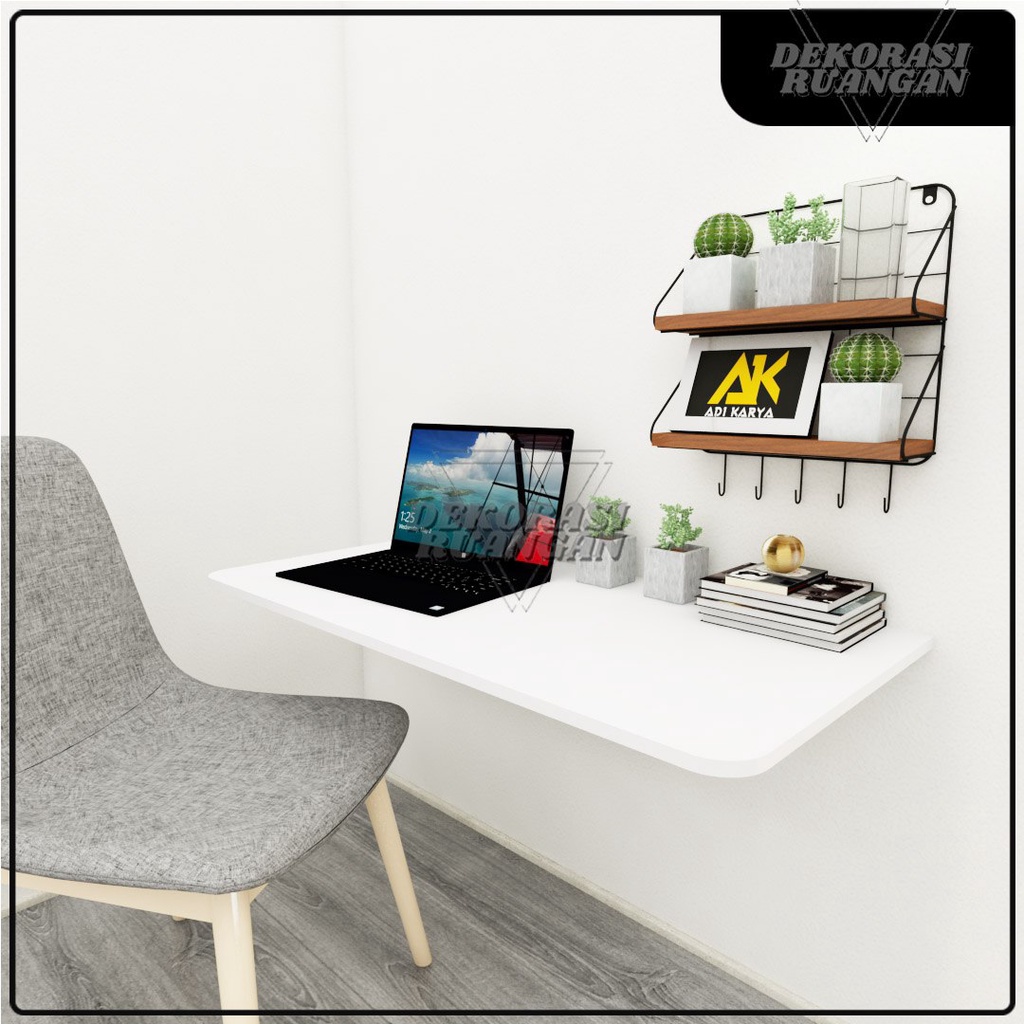 Meja Lipat Dinding 100 x 40 Meja Belajar Kerja Dinding Ambalan Tempel Braket Besi Engsel Laptop Komp