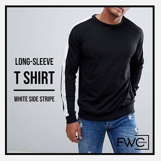 Download Kaos Lengan Panjang - Long Sleeve T shirt Hitam Polos List Putih White Side Stripe Hype Distro ...