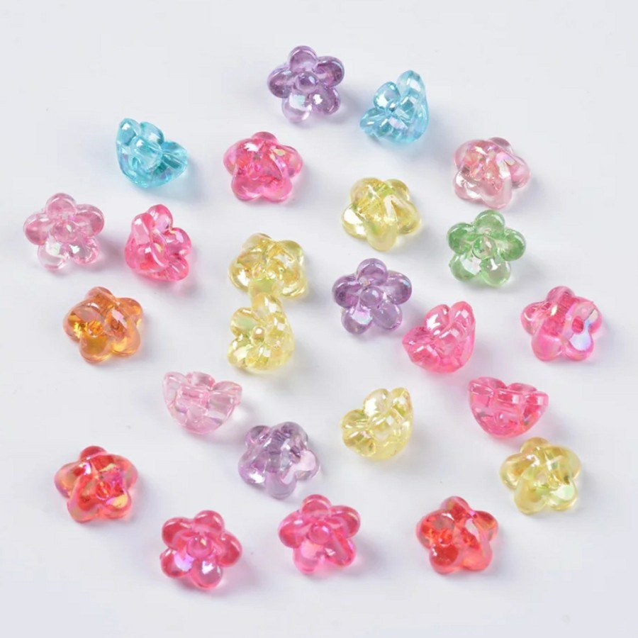 ISI 40PC MANIK MOTE PELANGI BUNGA  SAKURA 10MM CLEAR PELANGI BAHAN KERAJINAN TANGAN CRAFT BERKUALITAS MURAH