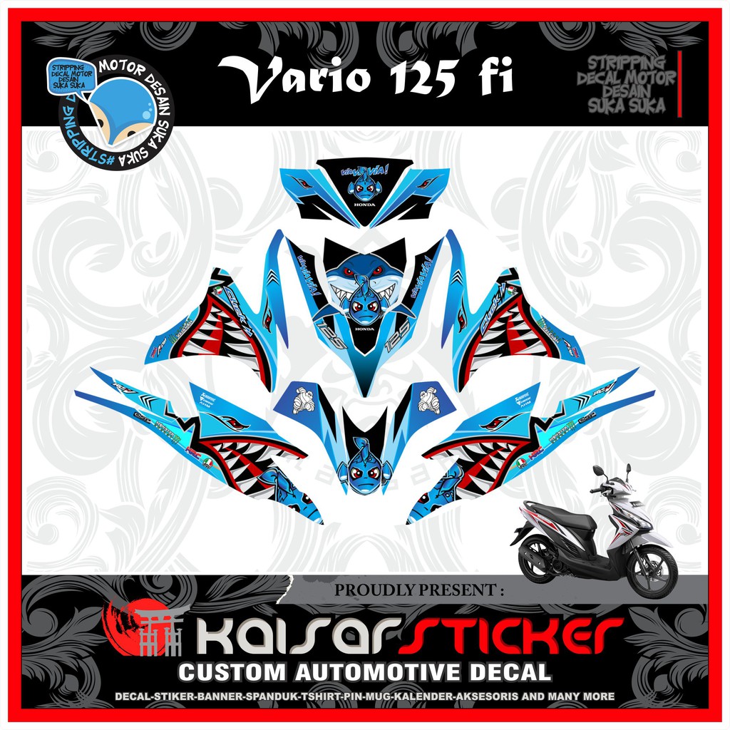 Decal Motor Sticker Motor full body Stiker Honda Vario Techno 125 Fi Shark Hiu Biru