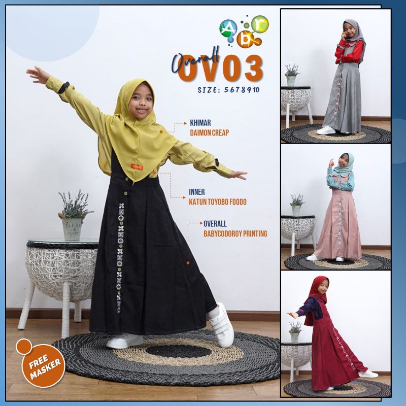 Set Overall Anak Perempuan Usia 5-12 Tahun By ABR Bahan Katun Toyobo Mix Baby Corduroy/ Gamis Overal