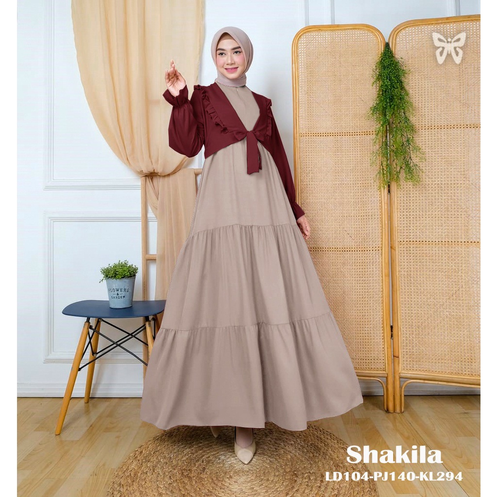 HOPYLOVY -  Maxi Dress Wanita Terbaru Kombinasi Cardi Rempel Shakila