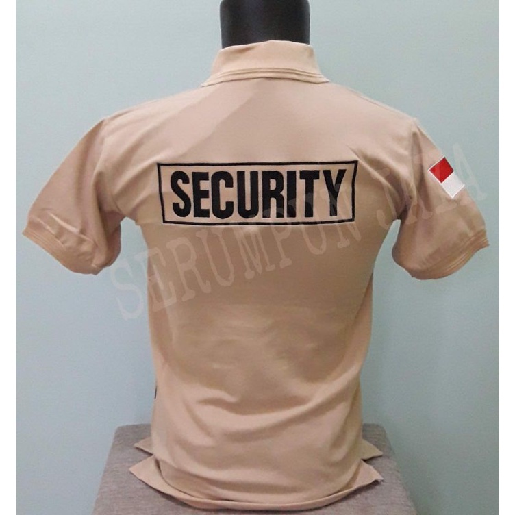 KAOS SECURITY KREM - KAOS KERAH SECURITY KREM LOGO KUNING - KAOS SECURITY FULL BORDIR.