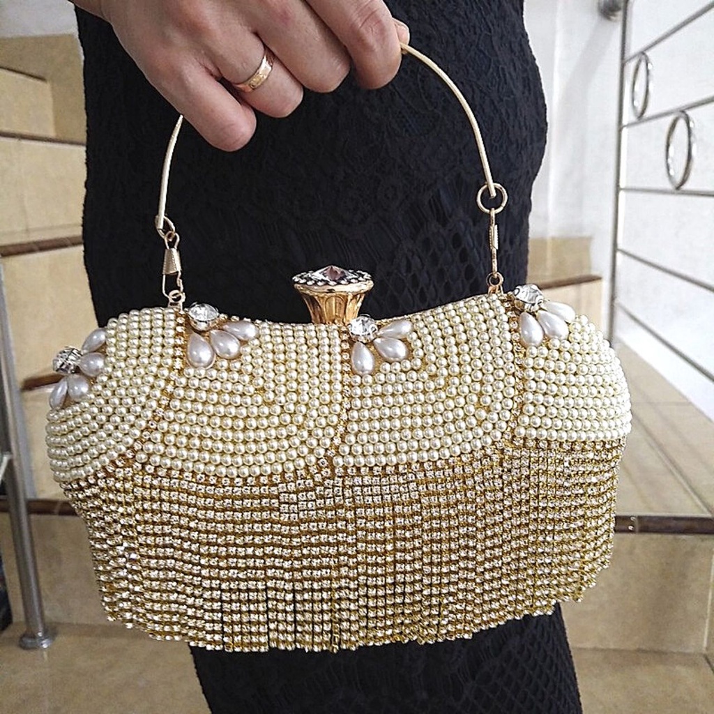 Tas Pesta Kristal Mutiara Import Mewah Gagang Kondangan Pengantin Wanita Wisuda 7005 KLIKSISTA